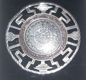Vintage Mexican Sterling Aztec Calendar Pendant Brooch  