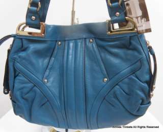 Makowsky Leather Double Handle Satchel Azure Blue  NWT  