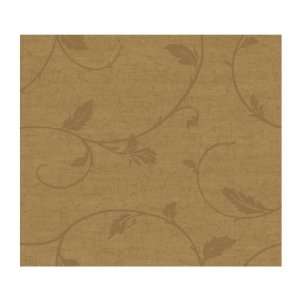   West Wind Leaf Scroll Prepasted Wallpaper, Golden Brown/Metallic Gold