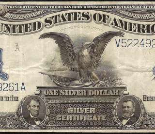 LARGE 1899 $1 DOLLAR BILL SILVER CERTIFICATE BLACK EAGLE NOTE Fr 236 