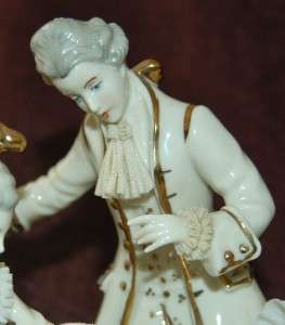 Large Dresden Porcelain Lace Triple Figurine Ladies Playing Chess 7 