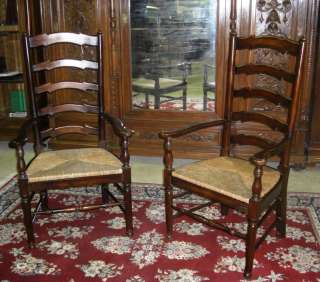   ANTIQUE STYLE COUNTRY FRENCH LADDERBACK DINING ARM CHAIRS RUSH SEATS