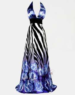 Zebra Backless V Halter Maxi Dresses S M L XL 2XL  