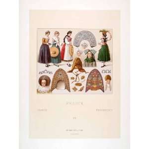 1888 Chromolithograph Bendel Pelzkappe Alscace Costume Ethnic Bonnet 