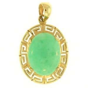  Natural Oval Green Jade 14kt Gold Pendant Jewelry
