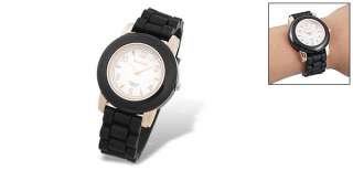 Black Silicone Band Scale Number Round Dial Lady Watch  