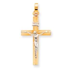  14k Gold Two tone INRI Hollow Crucifix Pendant Jewelry