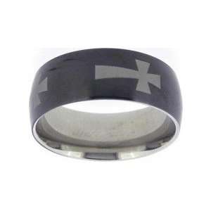  Black Bevelled Ring with White Malta Cross in Stainless 