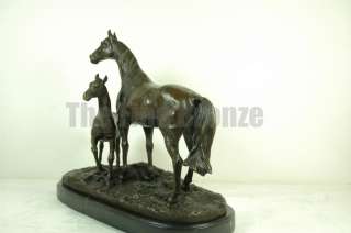 BRONZE CLASSIC TWO HORSES MARE & FOAL, SIGNED P.J.MENE  