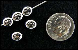 TierraCast Pewter Oval Beads SILVER SYMBOL HEART (5)  