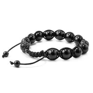 Tibetan Knotted Bracelet   Shiny Onyx   Bead Size 10mm, Adjustable 