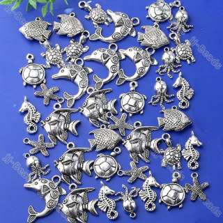 40pc Tibetan Silver Mixed Sea Ocean Animal Charm Pendant Fish Bead 