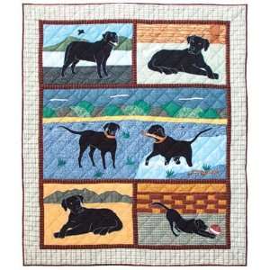  U Applique II Theme Black Labrador Throw 50x60