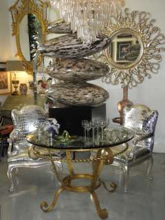 Unusual Hollywood Regency Style Gilded Wrought Iron Glass Top Center 