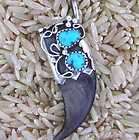   American Navajo Sterling Realistic Resin Bear Claw Turquoise Pendant
