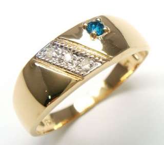 REAL 10KT YELLOW GOLD NATURAL BLUE & WHITE DIAMONDS MENS RING SIZE 7 