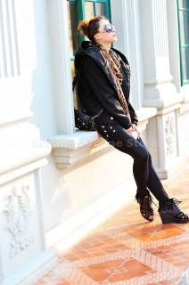 Korea Fashion Warm Women Black Hood Coat Jackets Girls Winter Hood 