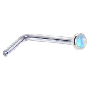   2mm Light Blue Synthetic Opal L Shaped Nose Ring   18 Gauge Jewelry