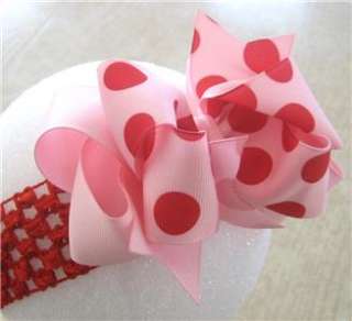 Pink Red Jumbo Dot Boutique Hair Bow BIG Double Layered  