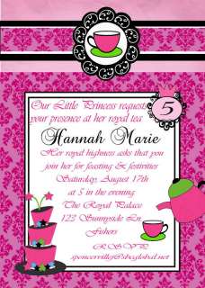 Pink Princess Tea Party Mad Hatter Birthday Invitation  