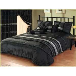   Chenille BLACK Stripe and Embroidery Comforter Set