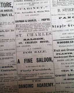 Rare LOS ANGELES CA California Authentic Old West 1877 Newspaper 