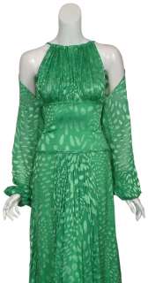 size 2 playful lime polka dot silk evening gown has sheer ruched bust 