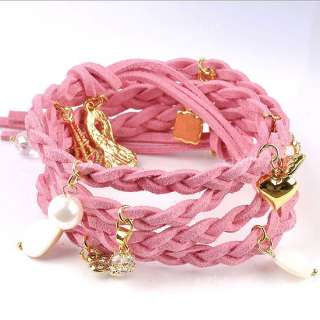 Colors Woven Knitted Rope Hemp Dangle Charms Cuff Bracelet Wristband 