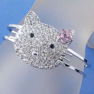 Clear Crystal Kitty Cat Face Hinged Bracelet Bangle 1PC  