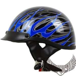   Crusier Style Skull Cap DOT Approved (L, Gloss Blue Fire) Automotive