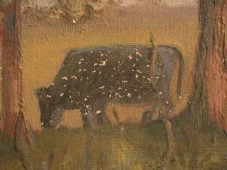   Impressionist Oil Painting Cows Grazing Trees Meadow Leo C Terrence