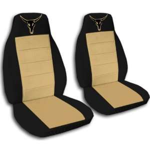  2 Black and tan Cow skull seat covers for a 1999 2001 