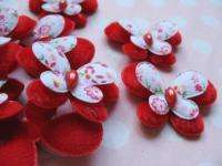 Big Padded Felt/Printed Butterfly Appliques x 40 Red  