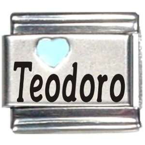  Teodoro Light Blue Heart Laser Name Italian Charm Link 