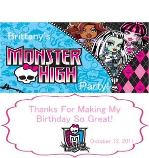 24 Precut Monster High Birthday Candy Bar Wrapper  