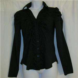 Bisou Bisou womens black ruched long sleeved blouse size Med EUC 