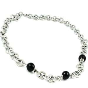 Chunky polished stainless steel necklace (18+2) with amazing onyx 