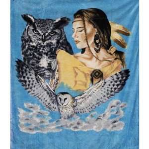   Indian Maden w/Owl Queen Mink Style Blankets 79x95