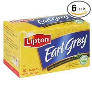 Lipton Earl Grey Tea, Tea Bags, 20 Count Boxes (Pack of 6)  