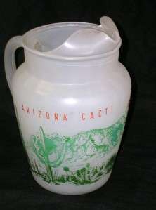 Vintage Frosted Glass Arizona Cacti Blakely Oil Beverage Set Pitcher 