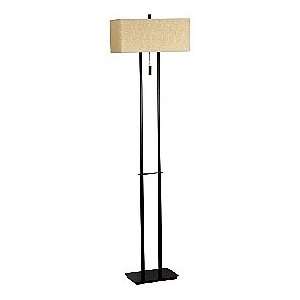  Boxy Bronze Floor Lamp With Tan Woven Shade