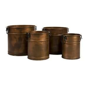  Set of 4 Tauba Round Copper Planter with Iron Handles 