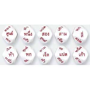  Set of 5 Dice   10 Sided polyhedral   Thai Word Numbers 