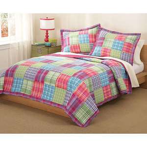   PINK PURPLE BLUE QUILT SET PLAID GIRL NEW   TWIN OR FULL QUEEN SIZE
