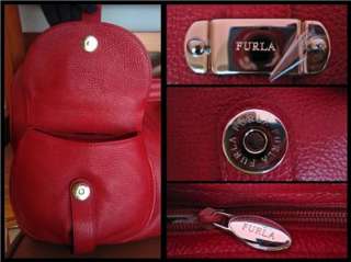 FURLA Olimpia Cherry Red Leather Pocket Hobo shoulder bag NWT Made in 