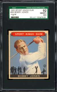 1933 Goudey Sport Kings #38 Bobby Jones SGC 92 Centered  