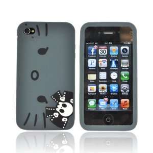  For Apple iPhone 4S 4 Angry Kitty Face Black Skull Bow 