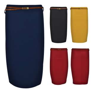 Womens Belted Bodycon Skirt Ladies Bandage Pencil Skirt  