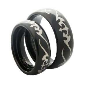 Matching Tungsten Carbide Black Wedding Band Ring Set with 
