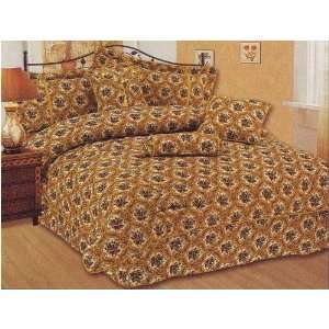  7pc King Size Brown Flower Print Bed in a Bag Comforter Bedding 